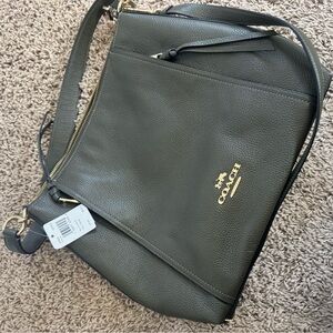 Coach Dark Green Leather Shoulder Bag with Gold Details NWT